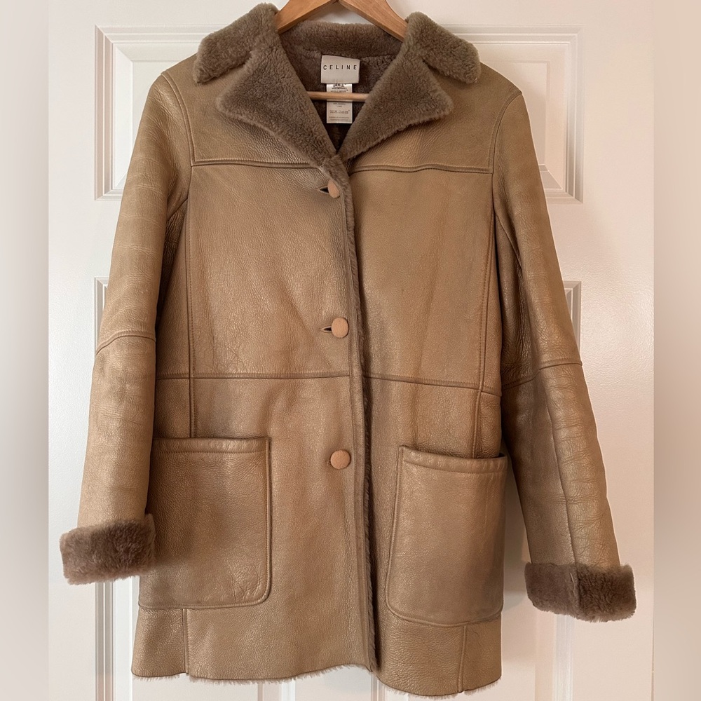 CELINE Taupe Genuine Shearling Coat - Women’s 36